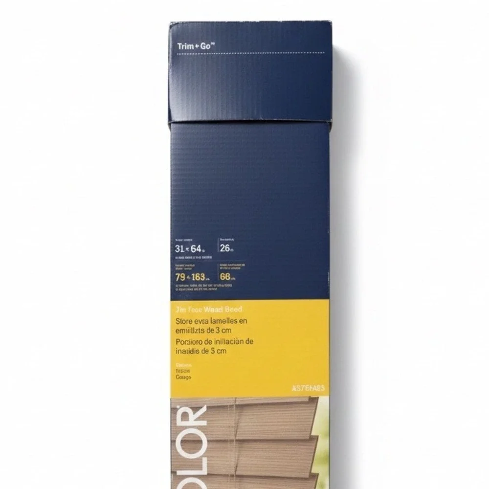 Levolor Trim Go Faux Wood Blinds 31 x 64 Inch Cordless Greige Warm Grey Open Box